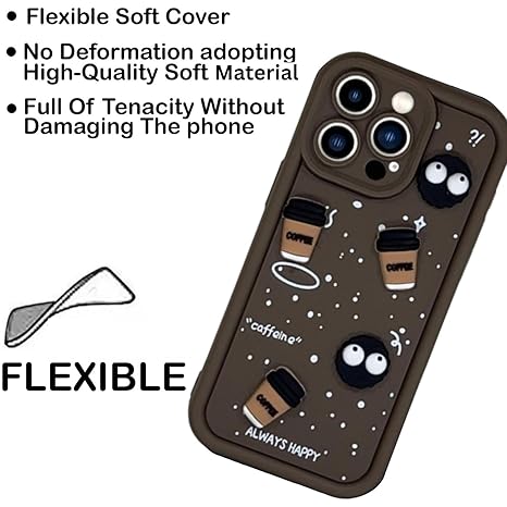SNP- Back Case Cover Compatible for iPhone 13 PRO | Cute Fun Cartoon 3D Ball Coffee Silicone Case | Body Protection | Camera Protection | Shock Proof (BROWN) - Image 3