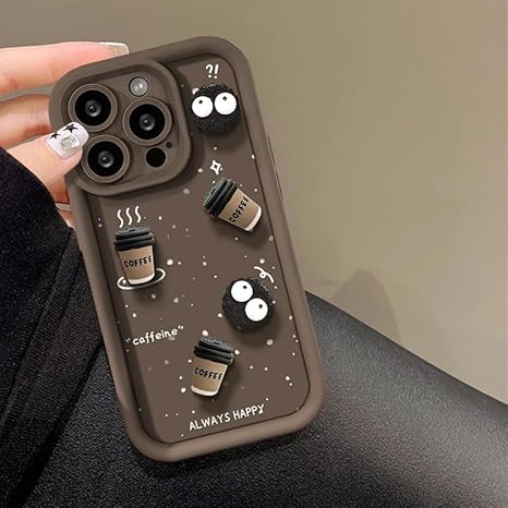 SNP- Back Case Cover Compatible for iPhone 14 PRO | Cute Fun Cartoon 3D Ball Coffee Silicone Case | Body Protection | Camera Protection | Shock Proof (BROWN) - Image 3