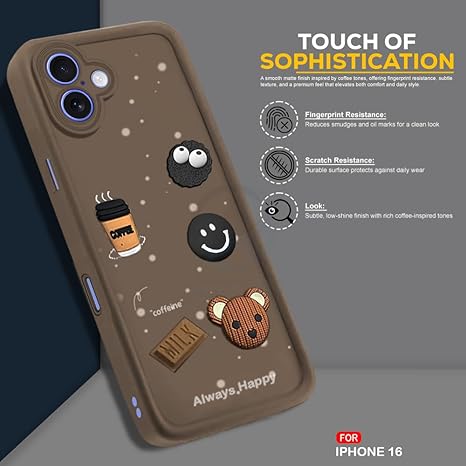 SNP- Back Case Cover Compatible for iPhone 16 | Cute Fun Cartoon 3D Ball Coffee Silicone Case | Body Protection | Camera Protection | Shock Proof (BROWN) - Image 3