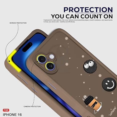 SNP- Back Case Cover Compatible for iPhone 16 | Cute Fun Cartoon 3D Ball Coffee Silicone Case | Body Protection | Camera Protection | Shock Proof (BROWN) - Image 4