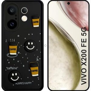 SNP- Back Cover Case for VIVO X200 FE 5G | Cute Fun 3D Cartoon, Coffee Design Silicone Case | Camera Protection Bump | Shockproof Back Cover Case for VIVO X200 FE 5G (Coffe Mug BLACK)
