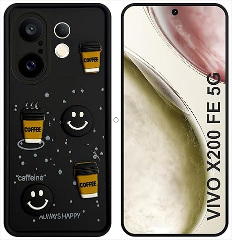 SNP- Back Cover Case for VIVO X200 FE 5G | Cute Fun 3D Cartoon, Coffee Design Silicone Case | Camera Protection Bump | Shockproof Back Cover Case for VIVO X200 FE 5G (Coffe Mug BLACK)