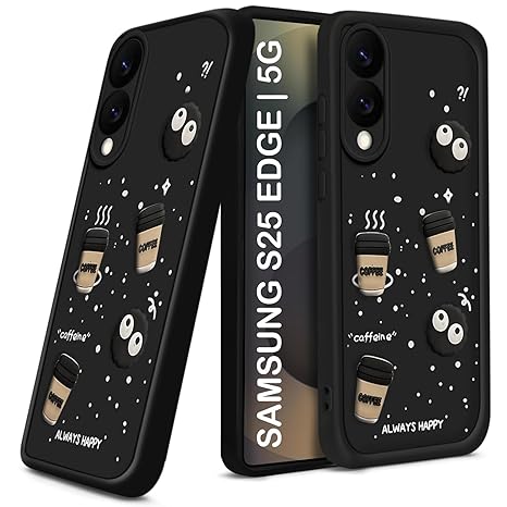 SNP- Coffee Case for Samsung Galaxy S25 Edge 5G| Cute 3D Cartoon Ball Design | Soft Silicone Back Cover for Samsung Galaxy S25 Edge 5G| Full Body & Camera Protection | Black