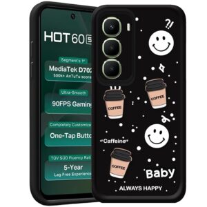 SNP- Back Cover Case for Infinix Hot 60 5G | Cute Fun 3D Cartoon, Coffee Design Silicone Case | Camera Protection Bump | Shockproof Back Cover for Infinix Hot 60 5G (Coffe Mug Black)