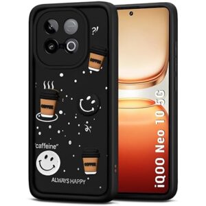 SNP- Back Cover Case for iQOO Neo 10 5G | Cute Fun Cartoon 3D Smiley Coffee Case | Full Camera Protection | Shockproof Back Cover Case for iQOO Neo 10 5G (Silicone, Black)