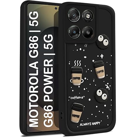 SNP- Coffee Case for Motorola Moto G86 Power 5G | Cute 3D Cartoon Ball Design | Soft Silicone Back Cover for Motorola Moto G86 Power 5G | Full Body & Camera Protection | Black