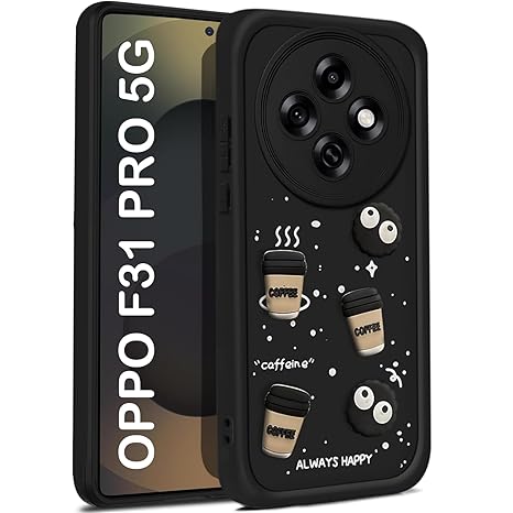SNP- Coffee Case for Oppo F31 Pro 5G | Cute 3D Cartoon Ball Design | Soft Silicone Back Cover for Oppo F31 Pro 5G | Full Body & Camera Protection | Black