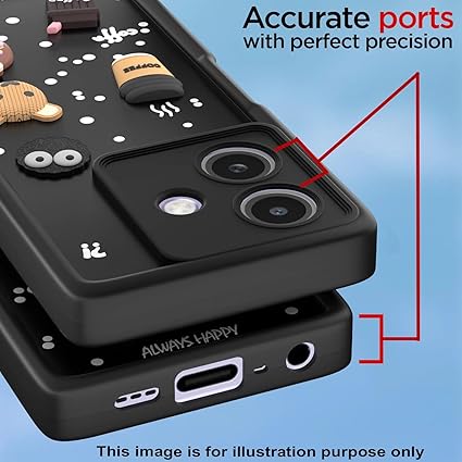 SNP- PJE- Coffee Case for Moto Edge 50 Fusion 5G / Moto G96 5G | Cute 3D Cartoon Ball Design | Soft Silicone Back Cover for Moto G96 5G | Full Body & Camera Protection | BLACK - Image 4