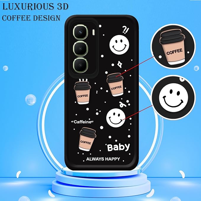 SNP- Back Cover Case for Infinix Hot 60 5G | Cute Fun 3D Cartoon, Coffee Design Silicone Case | Camera Protection Bump | Shockproof Back Cover for Infinix Hot 60 5G (Coffe Mug Black) - Image 2