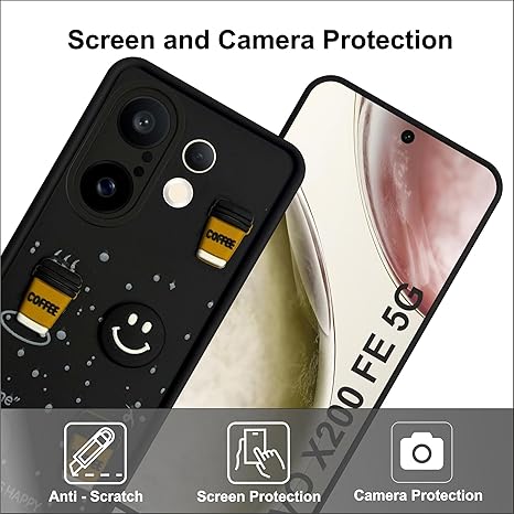 SNP- Back Cover Case for VIVO X200 FE 5G | Cute Fun 3D Cartoon, Coffee Design Silicone Case | Camera Protection Bump | Shockproof Back Cover Case for VIVO X200 FE 5G (Coffe Mug BLACK) - Image 2