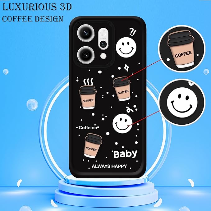SNP- Back Case Cover Compatible for Oppo Reno 14 Pro 5G | Cute Fun Cartoon 3D Ball | Coffee Silicone Case | Camera Protection | Body Protection |Shock Proof | Color Black - Image 2