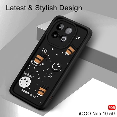 SNP- Back Cover Case for iQOO Neo 10 5G | Cute Fun Cartoon 3D Smiley Coffee Case | Full Camera Protection | Shockproof Back Cover Case for iQOO Neo 10 5G (Silicone, Black) - Image 3