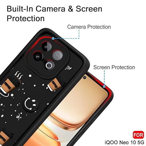 SNP- Back Cover Case for iQOO Neo 10 5G | Cute Fun Cartoon 3D Smiley Coffee Case | Full Camera Protection | Shockproof Back Cover Case for iQOO Neo 10 5G (Silicone, Black) - Image 4