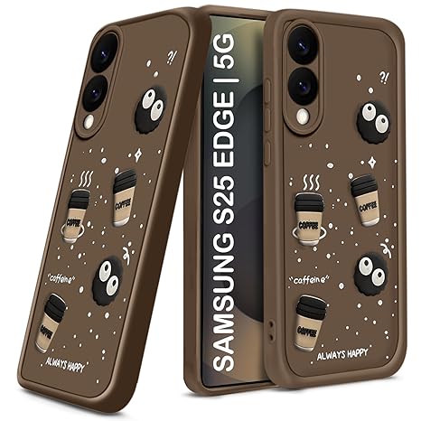 SNP- Coffee Case for Samsung Galaxy S25 Edge 5G| Cute 3D Cartoon Ball Design | Soft Silicone Back Cover for Samsung Galaxy S25 Edge 5G| Full Body & Camera Protection | BROWN