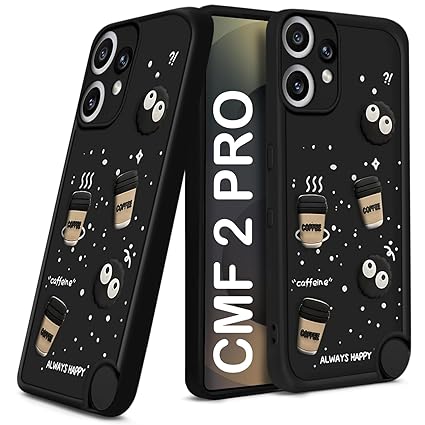 SNP- Coffee Case for CMF by Nothing Phone 2 Pro 5G | Cute 3D Cartoon Ball Design | Soft Silicone Back Cover for CMF by Nothing Phone 2 Pro 5G | Full Body & Camera Protection | Black