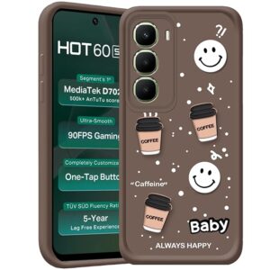 SNP- Back Cover Case for Infinix Hot 60 5G | Cute Fun 3D Cartoon, Coffee Design Silicone Case | Camera Protection Bump | Shockproof Back Cover for Infinix Hot 60 5G (Coffe Mug BROWN)