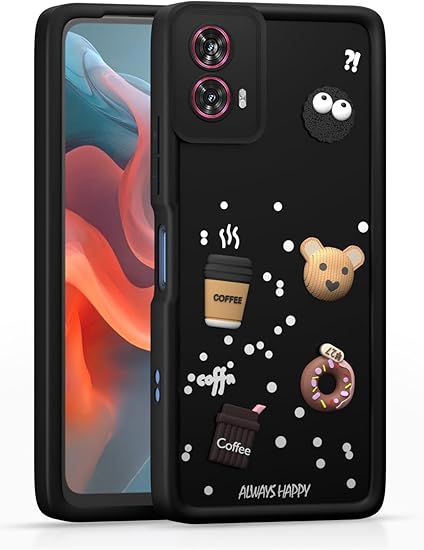 SNP- PJE- Coffee Case for Moto Edge 50 Fusion 5G / Moto G96 5G | Cute 3D Cartoon Ball Design | Soft Silicone Back Cover for Moto G96 5G | Full Body & Camera Protection | BLACK